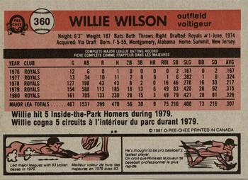 1981 O-Pee-Chee - Gray Back #360 Willie Wilson Back
