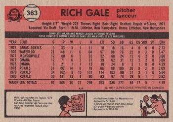 1981 O-Pee-Chee - Gray Back #363 Rich Gale Back