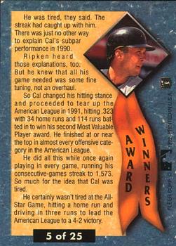 1992 Ultra - Award Winners #5 Cal Ripken, Jr. Back