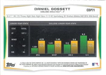 2014 Bowman Draft - Chrome #CDP71 Daniel Gossett Back