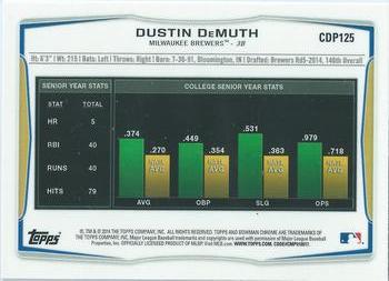 2014 Bowman Draft - Chrome #CDP125 Dustin DeMuth Back