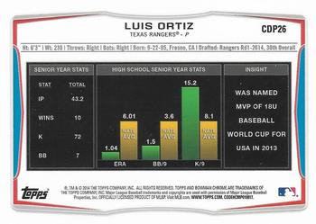 2014 Bowman Draft - Chrome #CDP26 Luis Ortiz Back