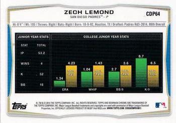 2014 Bowman Draft - Chrome #CDP64 Zech Lemond Back