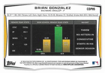 2014 Bowman Draft - Chrome #CDP85 Brian Gonzalez Back