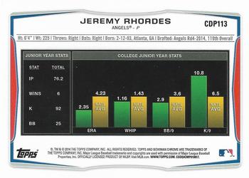 2014 Bowman Draft - Chrome #CDP113 Jeremy Rhoades Back