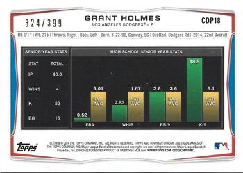 2014 Bowman Draft - Chrome Blue Refractors #CDP18 Grant Holmes Back