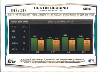 2014 Bowman Draft - Chrome Blue Refractors #CDP82 Austin Cousino Back