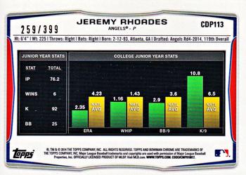 2014 Bowman Draft - Chrome Blue Refractors #CDP113 Jeremy Rhoades Back