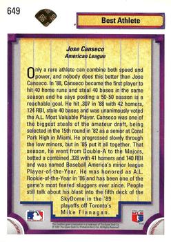 1992 Upper Deck - Gold Hologram #649 Jose Canseco Back