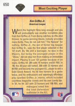 1992 Upper Deck - Gold Hologram #650 Ken Griffey Jr. Back