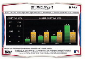 2014 Bowman Draft - Chrome Draft Pick Autographs #BCA-AN Aaron Nola Back