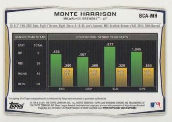 2014 Bowman Draft - Chrome Draft Pick Autographs #BCA-MH Monte Harrison Back
