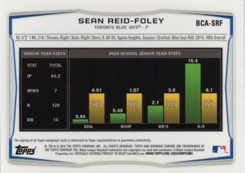 2014 Bowman Draft - Chrome Draft Pick Autographs #BCA-SRF Sean Reid-Foley Back