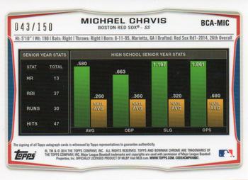 2014 Bowman Draft - Chrome Draft Pick Autographs Blue Refractors #BCA-MIC Michael Chavis Back