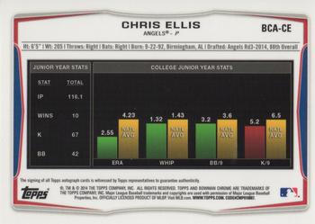 2014 Bowman Draft - Chrome Draft Pick Autographs Refractors #BCA-CE Chris Ellis Back