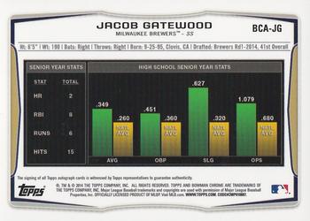 2014 Bowman Draft - Chrome Draft Pick Autographs Refractors #BCA-JG Jacob Gatewood Back