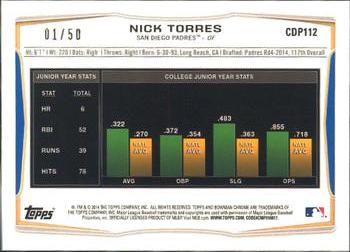 2014 Bowman Draft - Chrome Gold Refractors #CDP112 Nick Torres Back