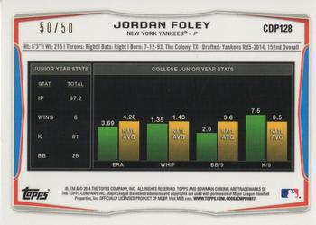 2014 Bowman Draft - Chrome Gold Refractors #CDP128 Jordan Foley Back