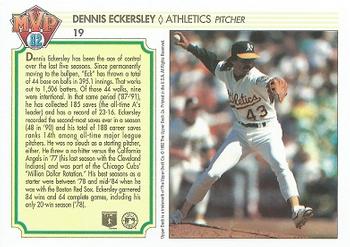 1992 Upper Deck Team MVP Holograms #19 Dennis Eckersley Back