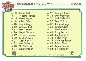 1992 Upper Deck Team MVP Holograms #1 Cal Ripken Jr. Back