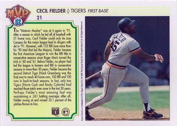 1992 Upper Deck Team MVP Holograms #21 Cecil Fielder Back