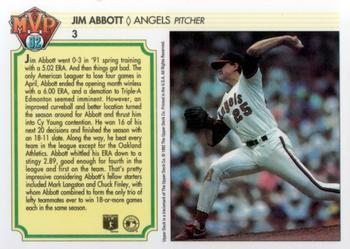 1992 Upper Deck Team MVP Holograms #3 Jim Abbott  Back
