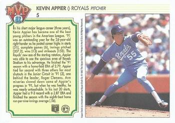 1992 Upper Deck Team MVP Holograms #5 Kevin Appier  Back