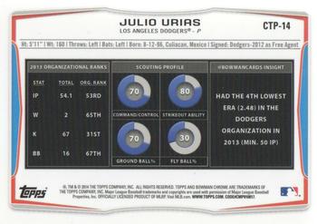 2014 Bowman Draft - Chrome Top Prospects #CTP-14 Julio Urias Back
