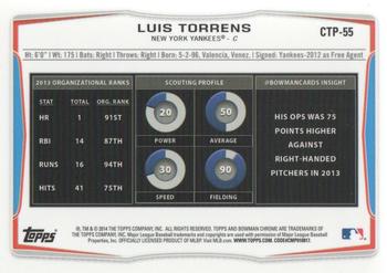 2014 Bowman Draft - Chrome Top Prospects #CTP-55 Luis Torrens Back