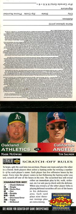 1994 Collector's Choice - You Crash the Deck Game Pieces (Team vs. Team) #NNO Mark McGwire / Tim Salmon Front
