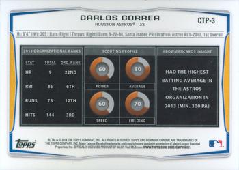 2014 Bowman Draft - Chrome Top Prospects Refractors #CTP-3 Carlos Correa Back