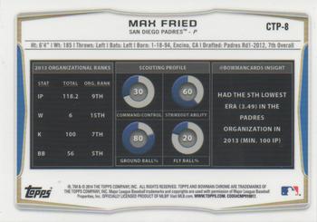 2014 Bowman Draft - Chrome Top Prospects Refractors #CTP-8 Max Fried Back