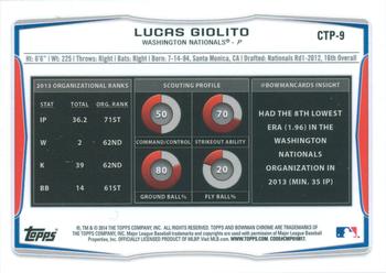 2014 Bowman Draft - Chrome Top Prospects Refractors #CTP-9 Lucas Giolito Back