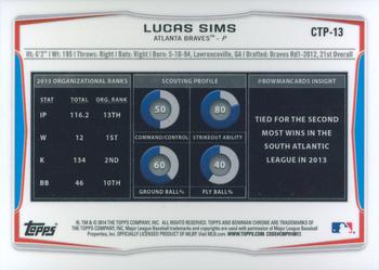 2014 Bowman Draft - Chrome Top Prospects Refractors #CTP-13 Lucas Sims Back