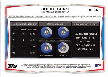 2014 Bowman Draft - Chrome Top Prospects Refractors #CTP-14 Julio Urias Back