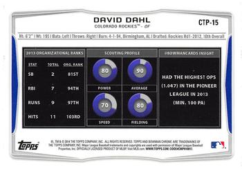 2014 Bowman Draft - Chrome Top Prospects Refractors #CTP-15 David Dahl Back