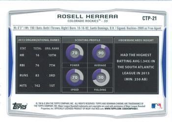 2014 Bowman Draft - Chrome Top Prospects Refractors #CTP-21 Rosell Herrera Back