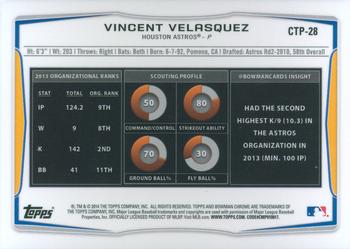 2014 Bowman Draft - Chrome Top Prospects Refractors #CTP-28 Vincent Velasquez Back