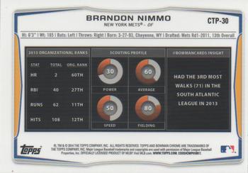 2014 Bowman Draft - Chrome Top Prospects Refractors #CTP-30 Brandon Nimmo Back