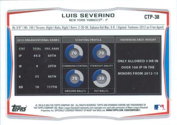 2014 Bowman Draft - Chrome Top Prospects Refractors #CTP-38 Luis Severino Back