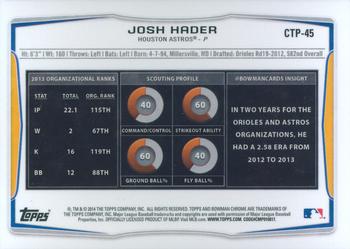 2014 Bowman Draft - Chrome Top Prospects Refractors #CTP-45 Josh Hader Back