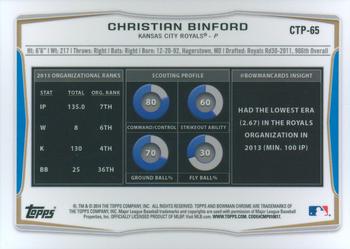 2014 Bowman Draft - Chrome Top Prospects Refractors #CTP-65 Christian Binford Back