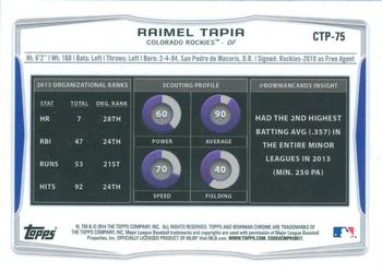 2014 Bowman Draft - Chrome Top Prospects Refractors #CTP-75 Raimel Tapia Back