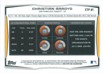 2014 Bowman Draft - Chrome Top Prospects Refractors #CTP-81 Christian Arroyo Back