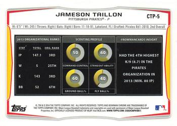 2014 Bowman Draft - Chrome Top Prospects Refractors #CTP-5 Jameson Taillon Back