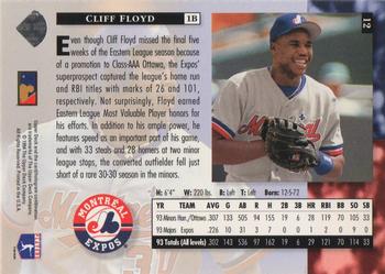 1994 Upper Deck - Electric Diamond #12 Cliff Floyd Back