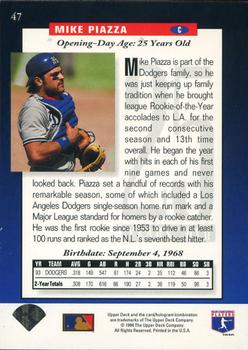 1994 Upper Deck - Electric Diamond #47 Mike Piazza Back