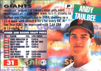 1994 Stadium Club Draft Picks #31 Andy Taulbee Back