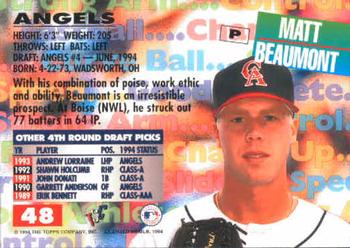 1994 Stadium Club Draft Picks #48 Matt Beaumont Back