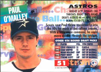 1994 Stadium Club Draft Picks #51 Paul O'Malley Back